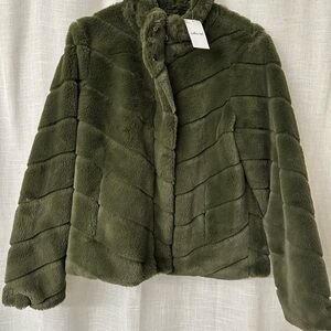 Chic Olive Faux Fur Teddy Jacket